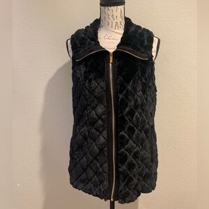 Calvin Klein Black Faux Fur Quilted Textured Vest